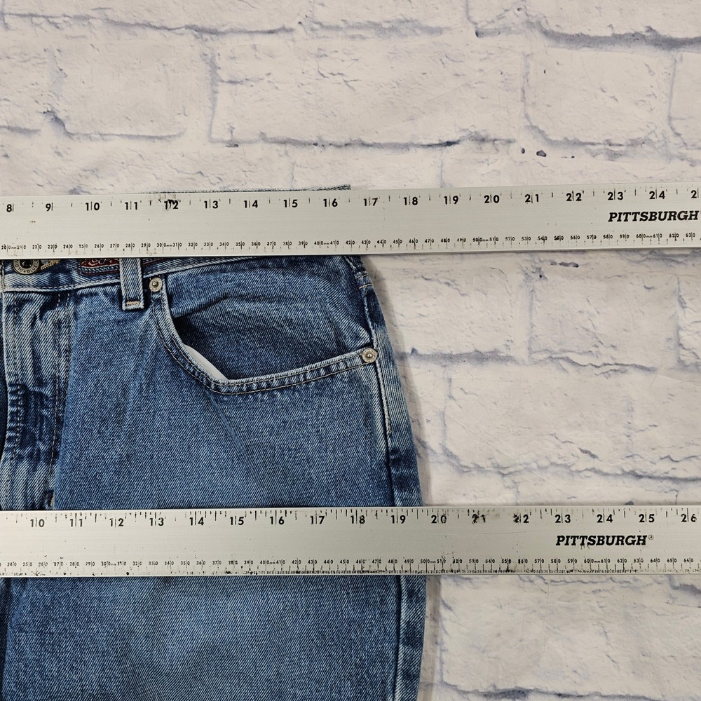 Old Navy Blue Jeans Womens 12 Medium Floral Embroidered Trim Wide Leg VINTAGE - Picture 7 of 13